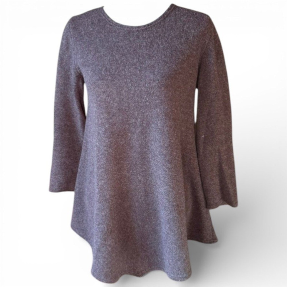 Vintage BENETTON Lambswool Sweater Tunic A-Line Bell Sleeve Brown XS late 1980s?